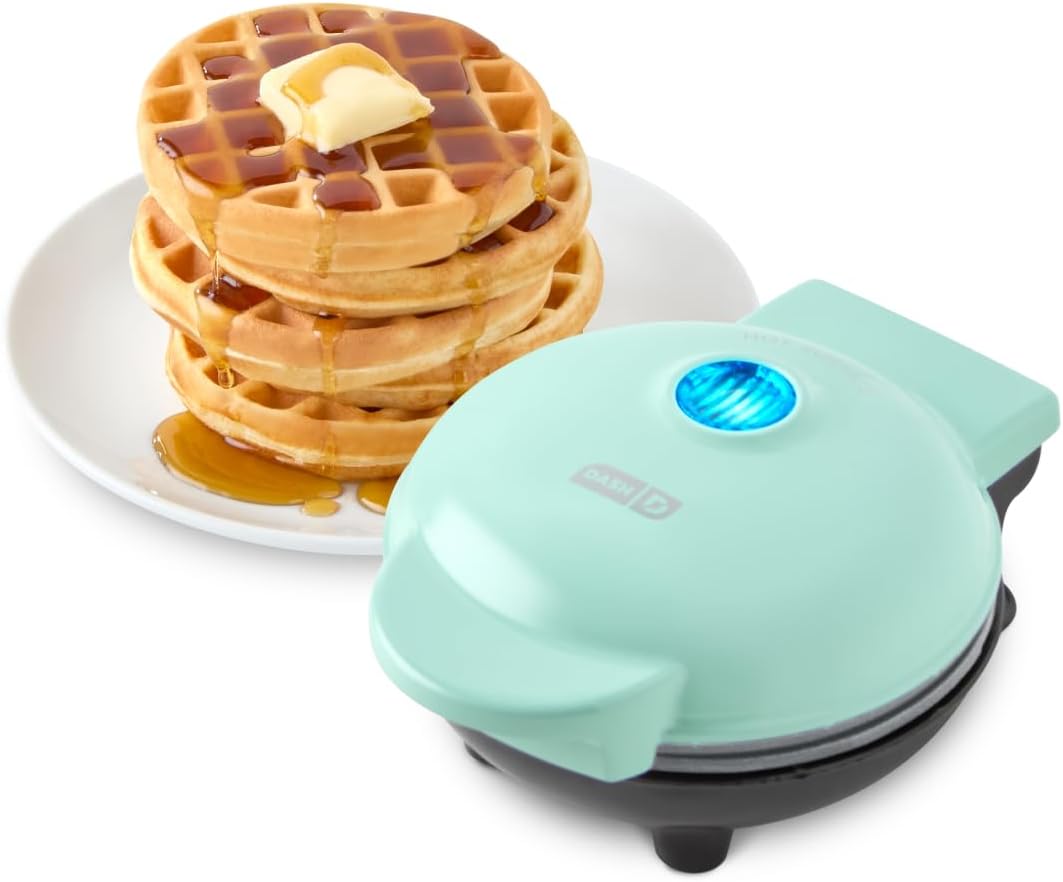 Dash Mini Waffle Maker, 4-Inch Ceramic Nonstick Cooking Surface, Aqua | Small Waffle Iron for Dorms & RVs, Chaffle Maker & Compact Waffle Machine, Mini Waffles for Kids & Families