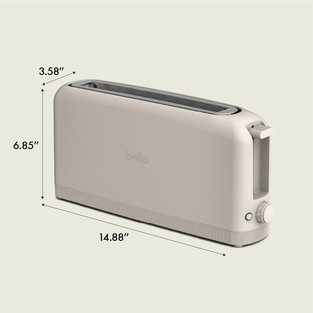 bella Fits-Anywhere™ Slim Toaster, 2 Slice Extra Long & Wide Slot, Oatmilk