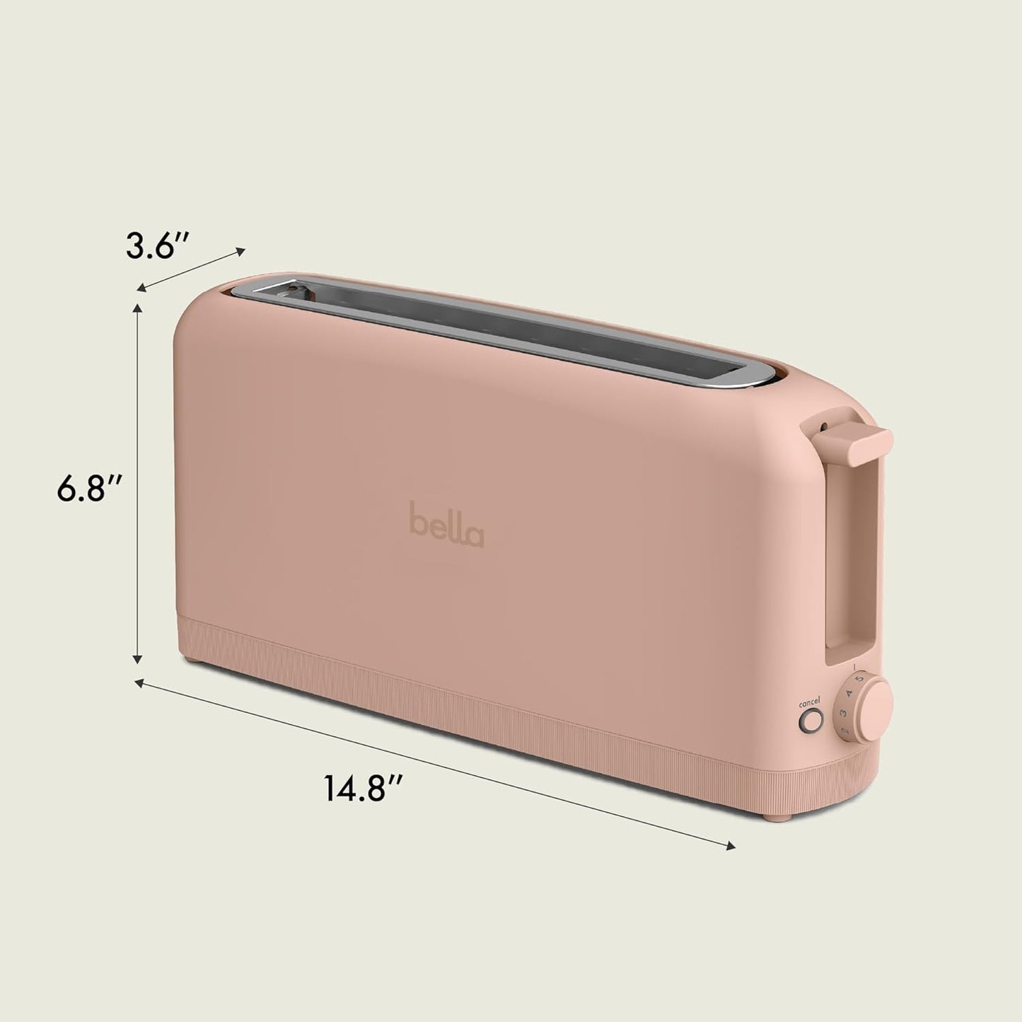 bella Fits-Anywhere™ Slim Toaster, 2 Slice Extra Long & Wide Slot, Oatmilk