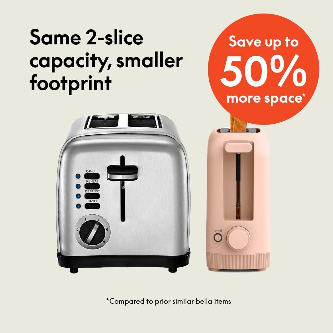 bella Fits-Anywhere™ Slim Toaster, 2 Slice Extra Long & Wide Slot, Oatmilk