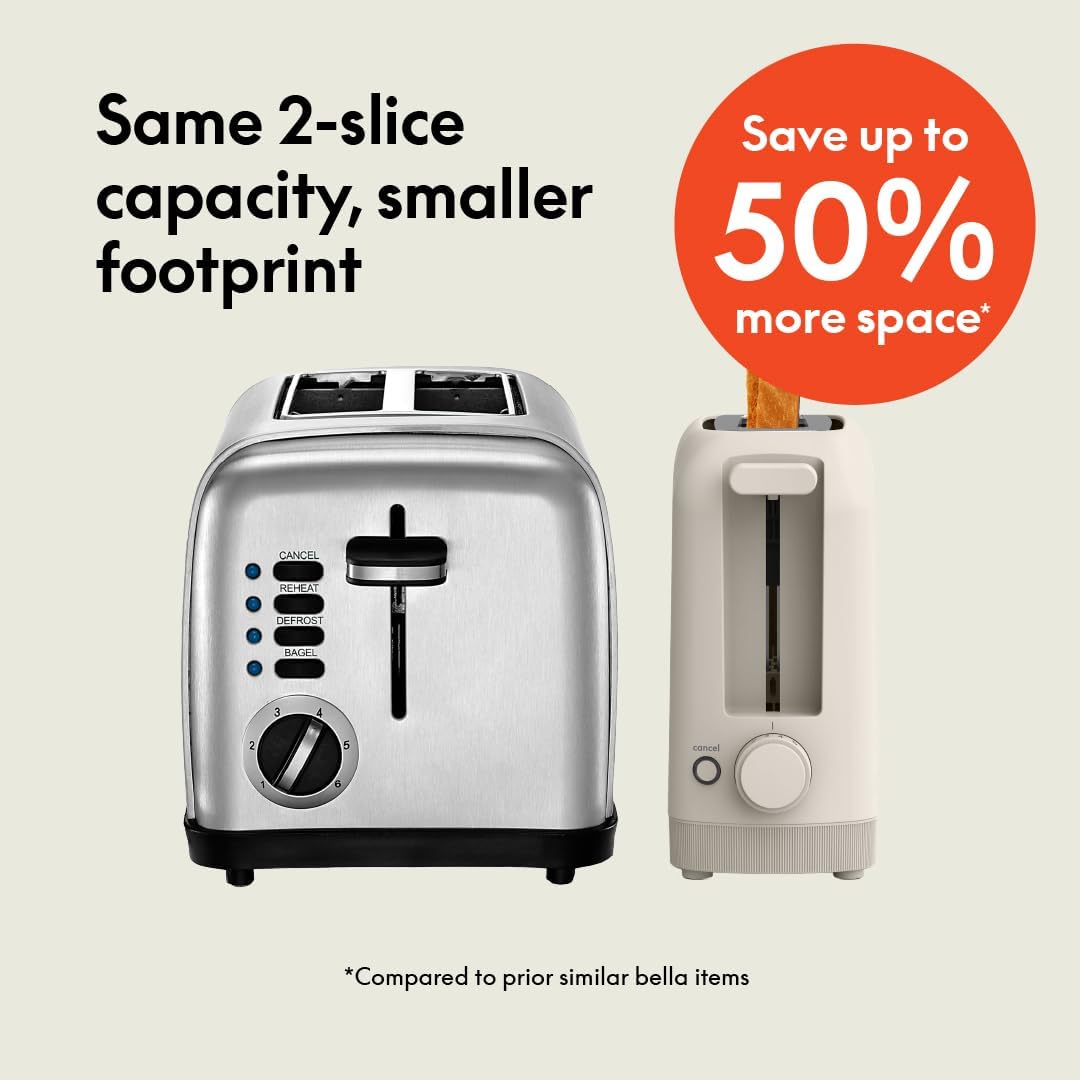 bella Fits-Anywhere™ Slim Toaster, 2 Slice Extra Long & Wide Slot, Oatmilk