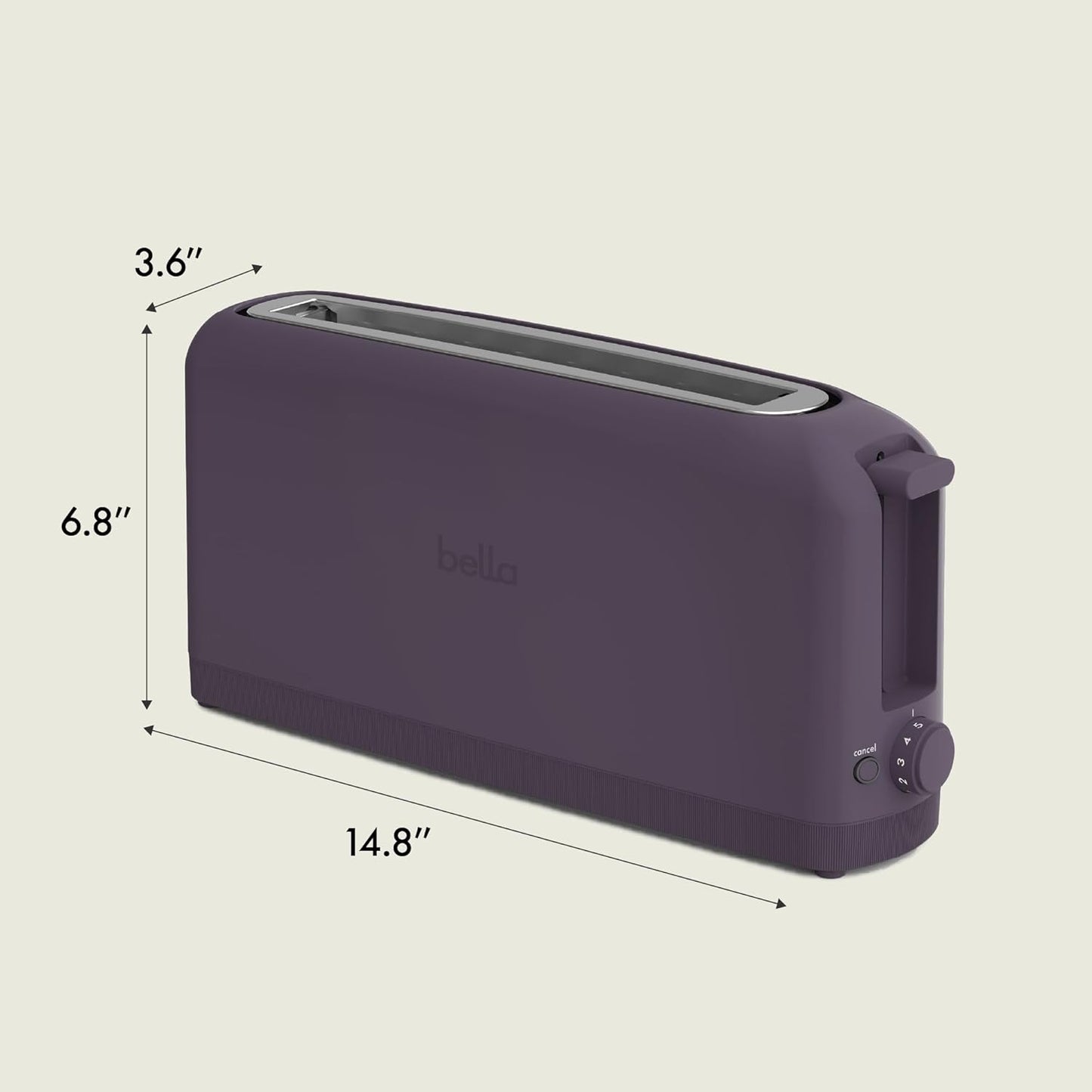 bella Fits-Anywhere™ Slim Toaster, 2 Slice Extra Long & Wide Slot, Oatmilk