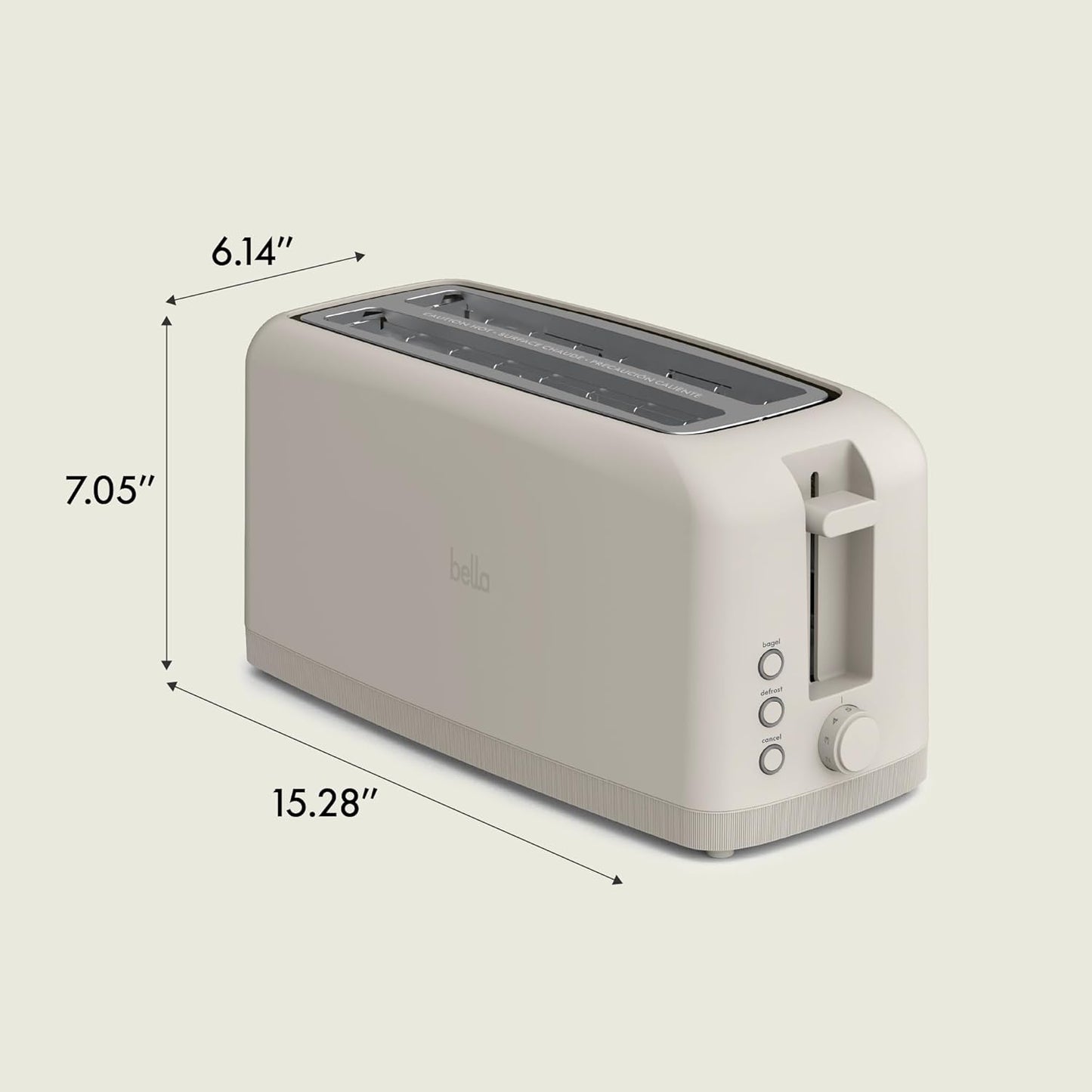 bella Fits-Anywhere™ Slim Toaster, 2 Slice Extra Long & Wide Slot, Oatmilk