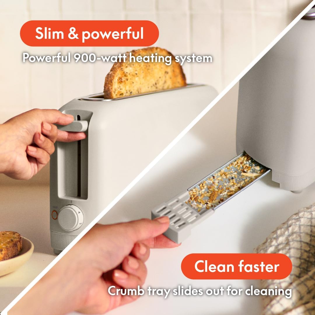 bella Fits-Anywhere™ Slim Toaster, 2 Slice Extra Long & Wide Slot, Oatmilk