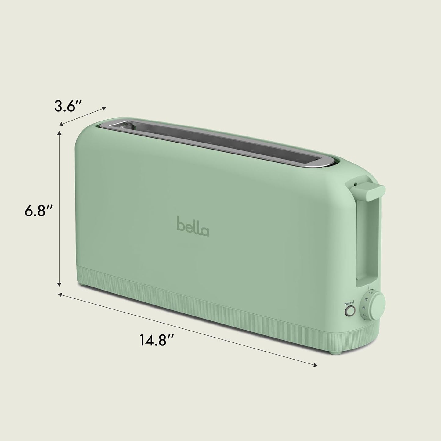 bella Fits-Anywhere™ Slim Toaster, 2 Slice Extra Long & Wide Slot, Oatmilk
