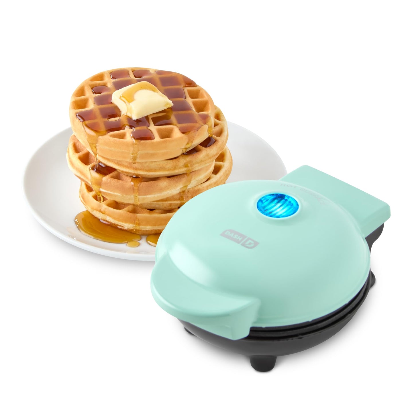 Dash Mini Waffle Maker, 4-Inch Ceramic Nonstick Cooking Surface, Aqua | Small Waffle Iron for Dorms & RVs, Chaffle Maker & Compact Waffle Machine, Mini Waffles for Kids & Families