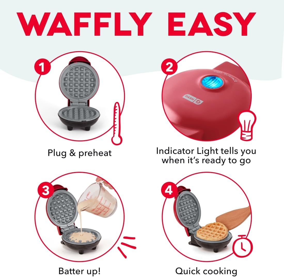 Dash Mini Waffle Maker, 4-Inch Ceramic Nonstick Cooking Surface, Aqua | Small Waffle Iron for Dorms & RVs, Chaffle Maker & Compact Waffle Machine, Mini Waffles for Kids & Families