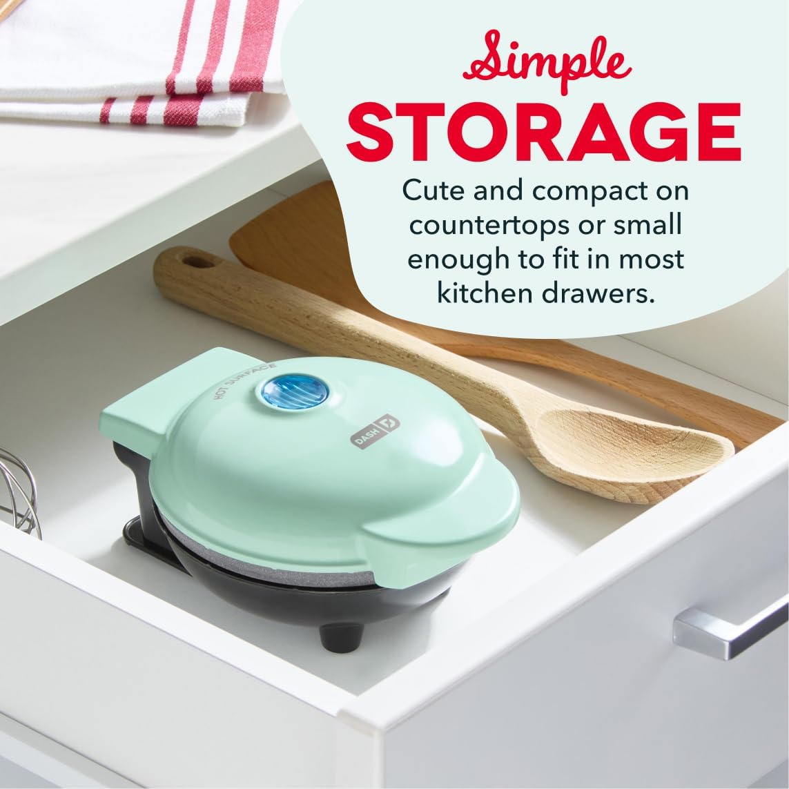Dash Mini Waffle Maker, 4-Inch Ceramic Nonstick Cooking Surface, Aqua | Small Waffle Iron for Dorms & RVs, Chaffle Maker & Compact Waffle Machine, Mini Waffles for Kids & Families