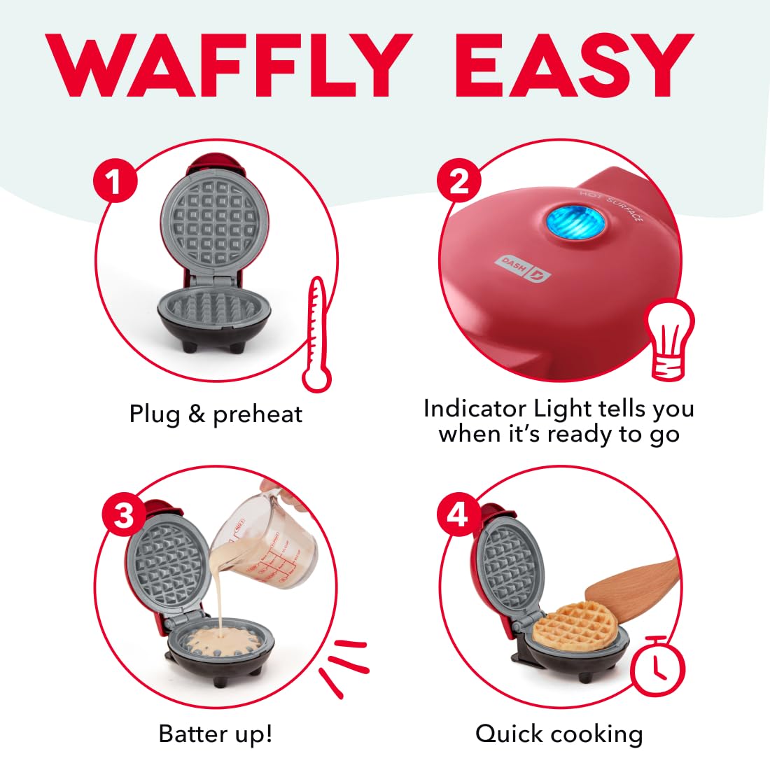 Dash Mini Waffle Maker, 4-Inch Ceramic Nonstick Cooking Surface, Aqua | Small Waffle Iron for Dorms & RVs, Chaffle Maker & Compact Waffle Machine, Mini Waffles for Kids & Families