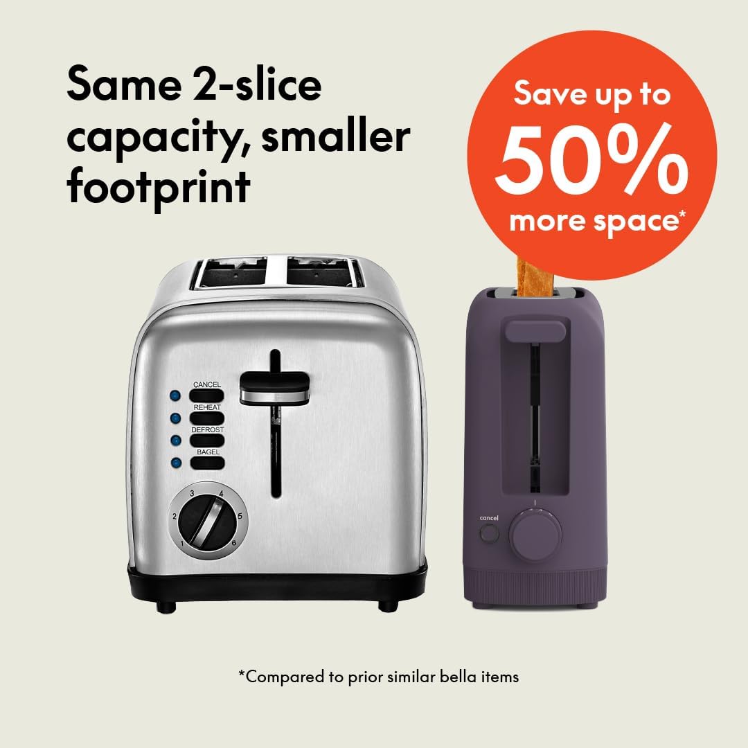 bella Fits-Anywhere™ Slim Toaster, 2 Slice Extra Long & Wide Slot, Oatmilk
