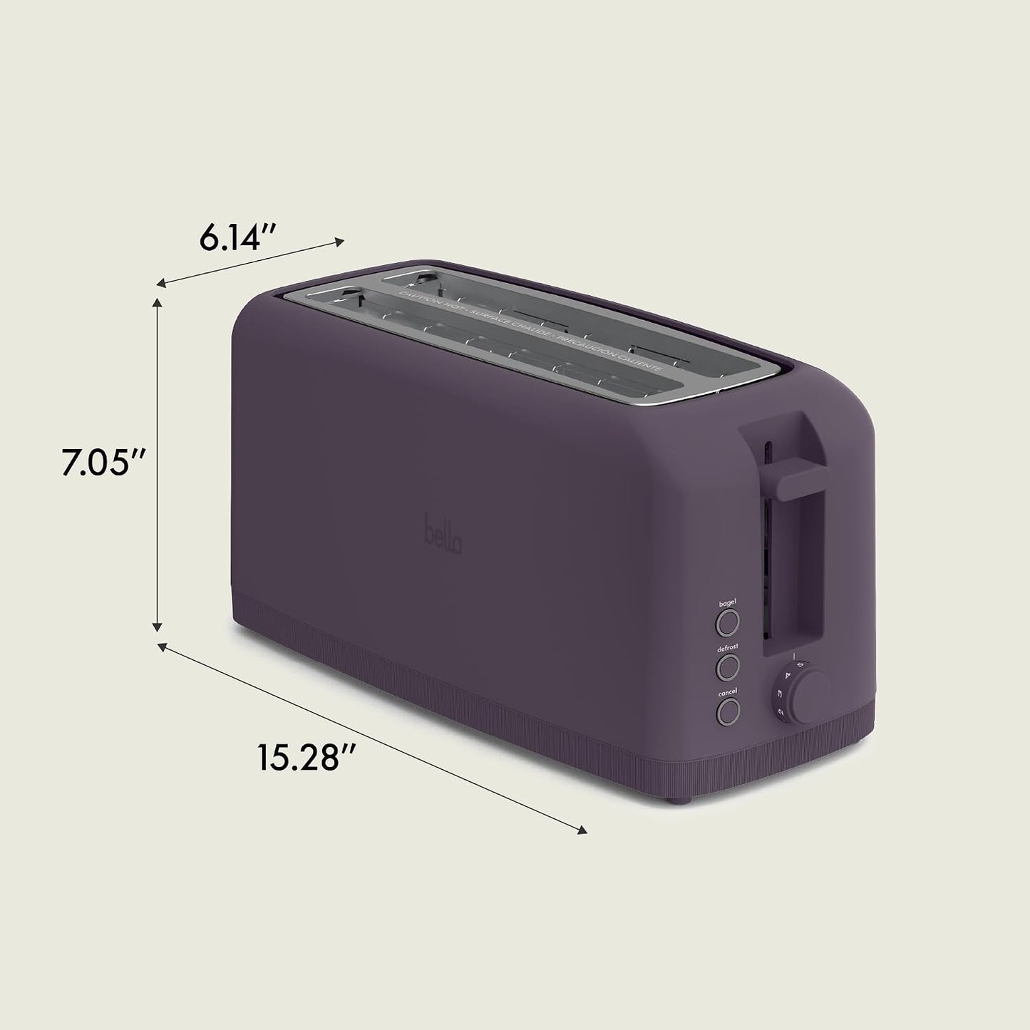 bella Fits-Anywhere™ Slim Toaster, 2 Slice Extra Long & Wide Slot, Oatmilk