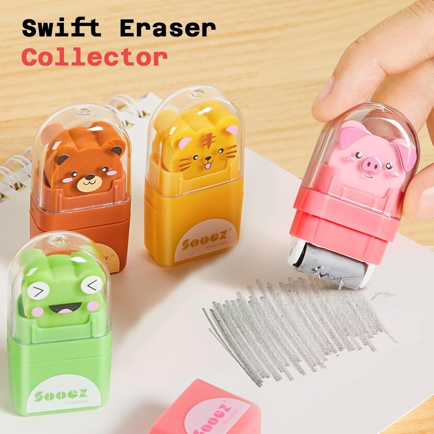 Sooez 12 Pack Pencil Erasers, Cute Animal Eraser with Clean up Roller and Cover, Latex-Free, Bulk Art Drawing Erasers for Students & Teacher Classroom/School Supplies, Party Favor