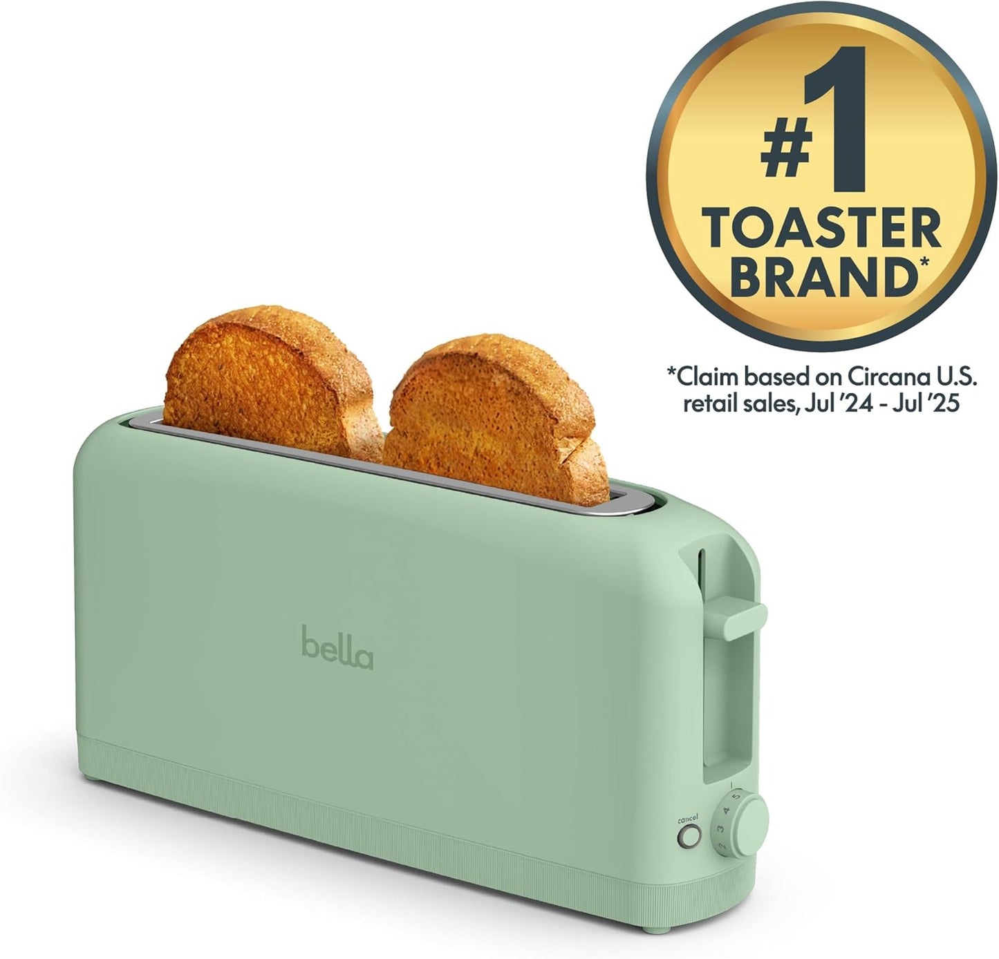 bella Fits-Anywhere™ Slim Toaster, 2 Slice Extra Long & Wide Slot, Oatmilk
