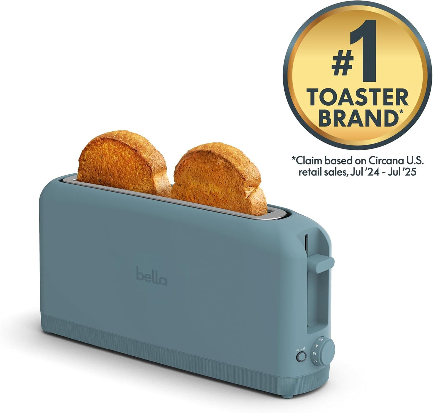 bella Fits-Anywhere™ Slim Toaster, 2 Slice Extra Long & Wide Slot, Oatmilk