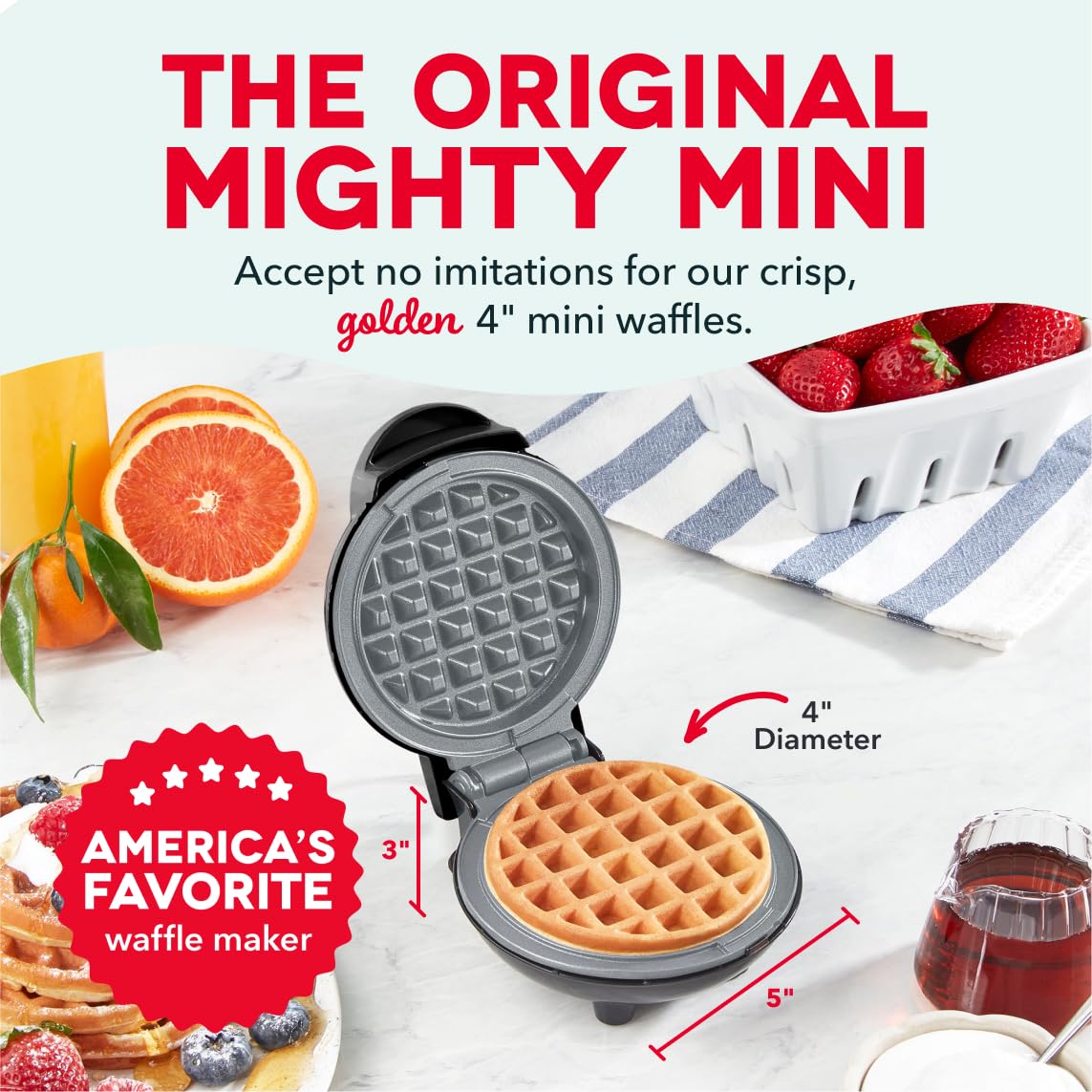 Dash Mini Waffle Maker, 4-Inch Ceramic Nonstick Cooking Surface, Aqua | Small Waffle Iron for Dorms & RVs, Chaffle Maker & Compact Waffle Machine, Mini Waffles for Kids & Families