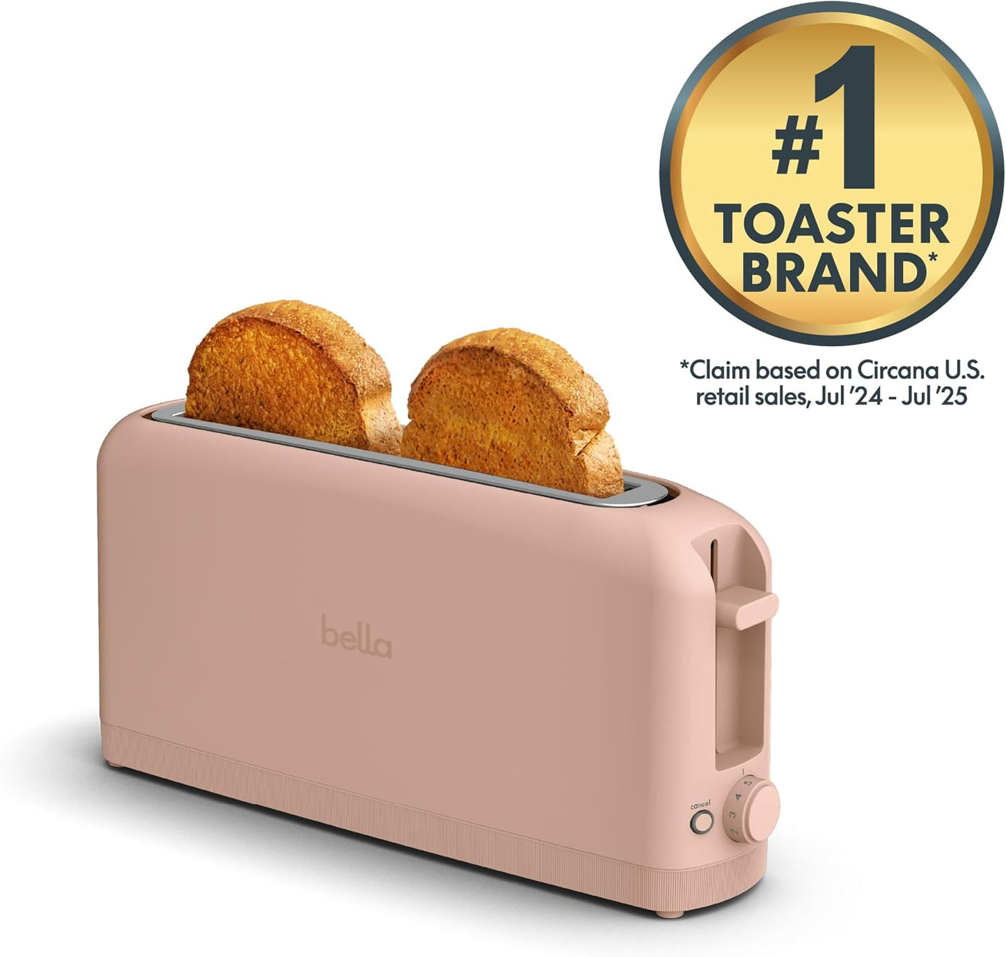 bella Fits-Anywhere™ Slim Toaster, 2 Slice Extra Long & Wide Slot, Oatmilk