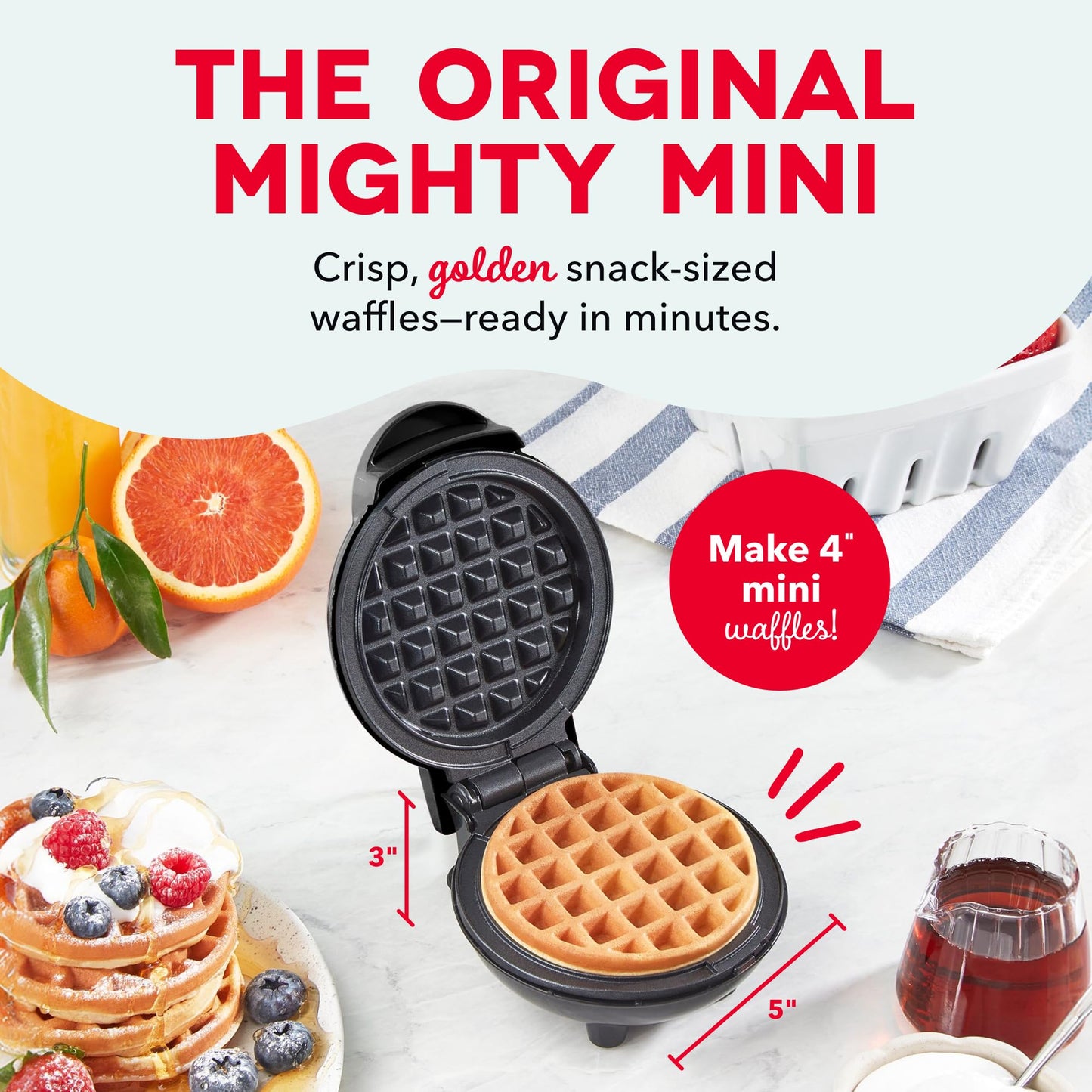 Dash Mini Waffle Maker, 4-Inch Ceramic Nonstick Cooking Surface, Aqua | Small Waffle Iron for Dorms & RVs, Chaffle Maker & Compact Waffle Machine, Mini Waffles for Kids & Families