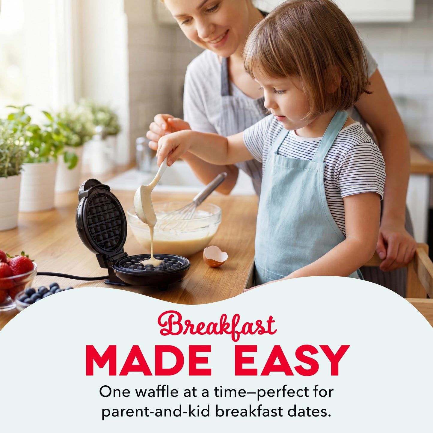 Dash Mini Waffle Maker, 4-Inch Ceramic Nonstick Cooking Surface, Aqua | Small Waffle Iron for Dorms & RVs, Chaffle Maker & Compact Waffle Machine, Mini Waffles for Kids & Families
