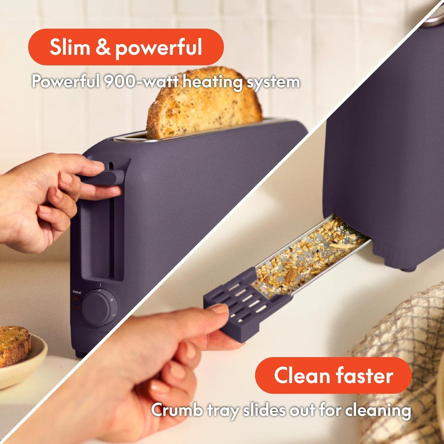 bella Fits-Anywhere™ Slim Toaster, 2 Slice Extra Long & Wide Slot, Oatmilk