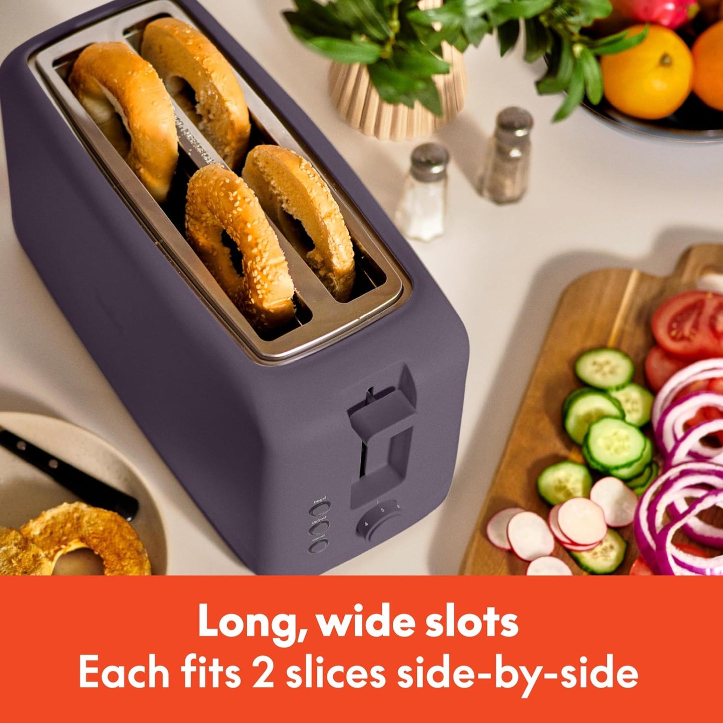 bella Fits-Anywhere™ Slim Toaster, 2 Slice Extra Long & Wide Slot, Oatmilk