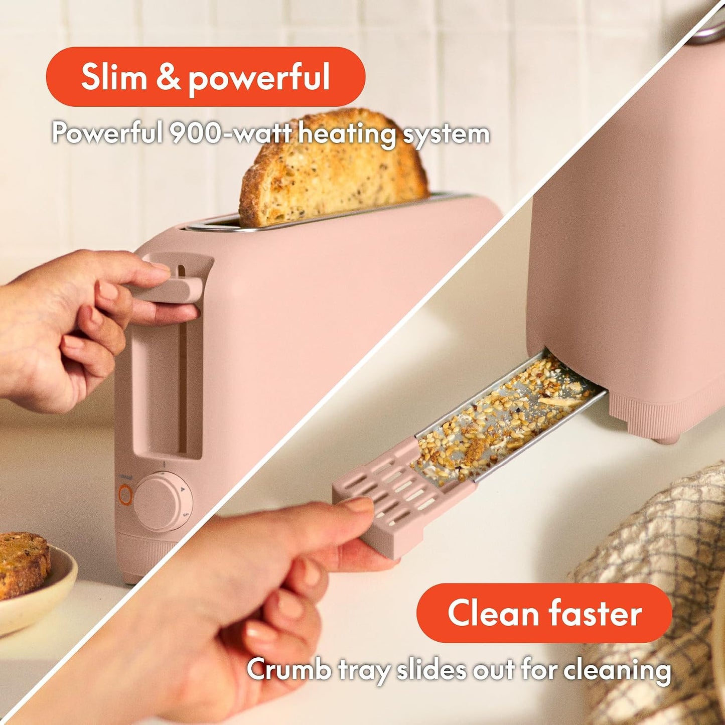 bella Fits-Anywhere™ Slim Toaster, 2 Slice Extra Long & Wide Slot, Oatmilk