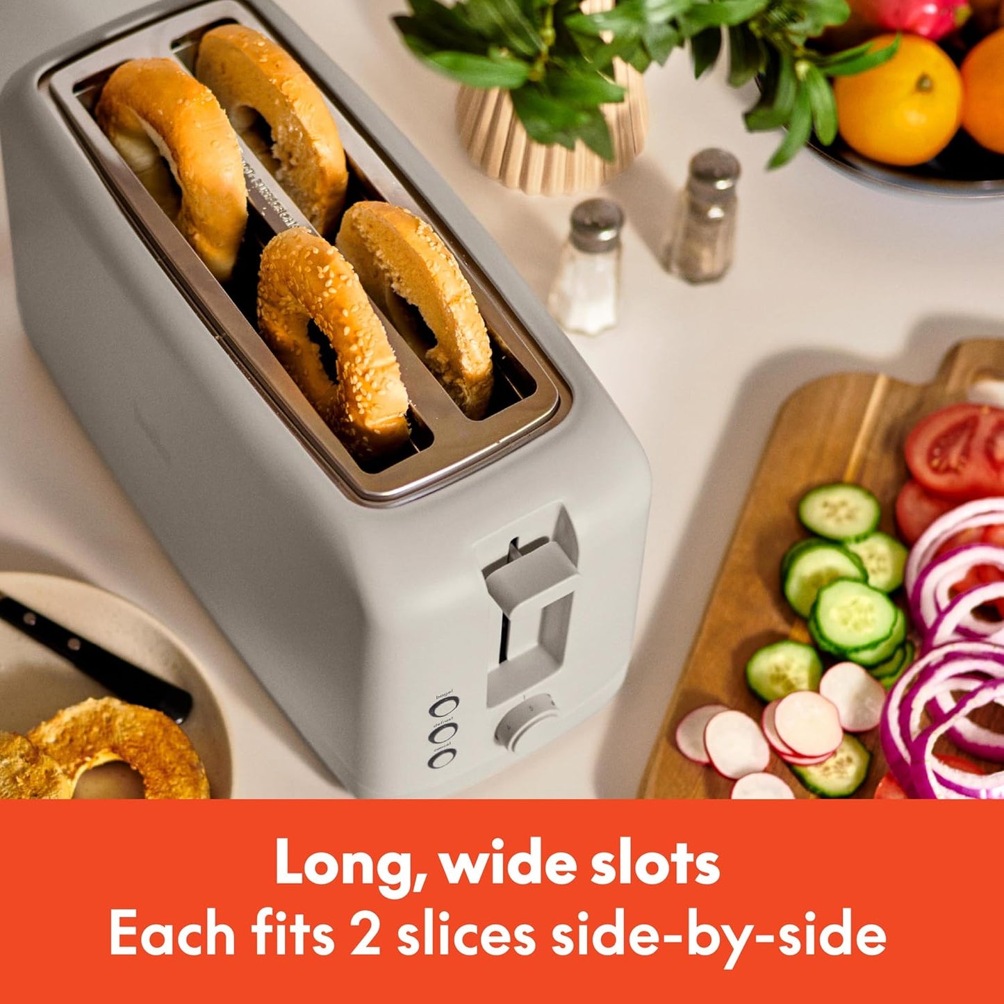bella Fits-Anywhere™ Slim Toaster, 2 Slice Extra Long & Wide Slot, Oatmilk