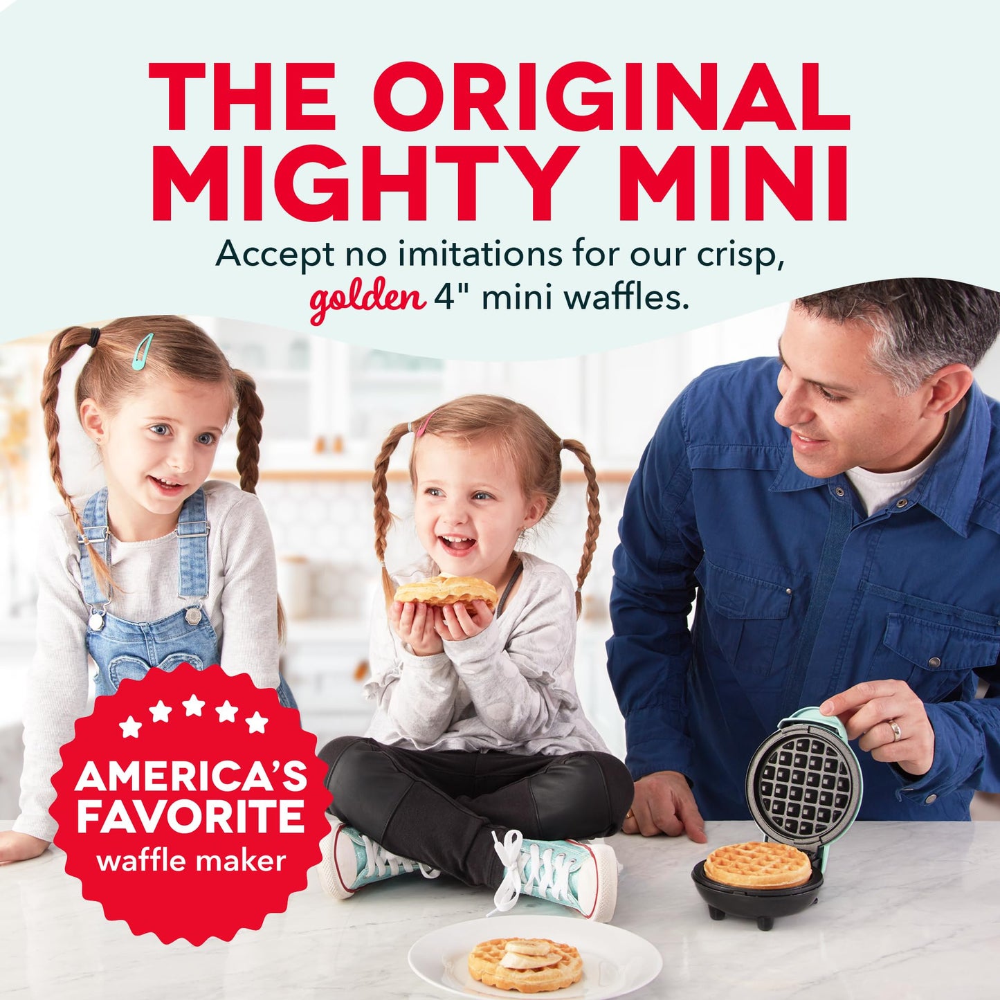 Dash Mini Waffle Maker, 4-Inch Ceramic Nonstick Cooking Surface, Aqua | Small Waffle Iron for Dorms & RVs, Chaffle Maker & Compact Waffle Machine, Mini Waffles for Kids & Families