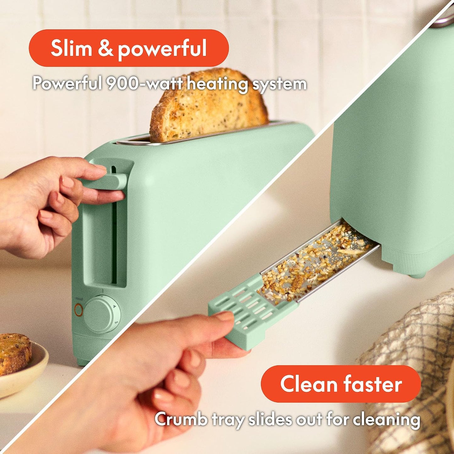 bella Fits-Anywhere™ Slim Toaster, 2 Slice Extra Long & Wide Slot, Oatmilk