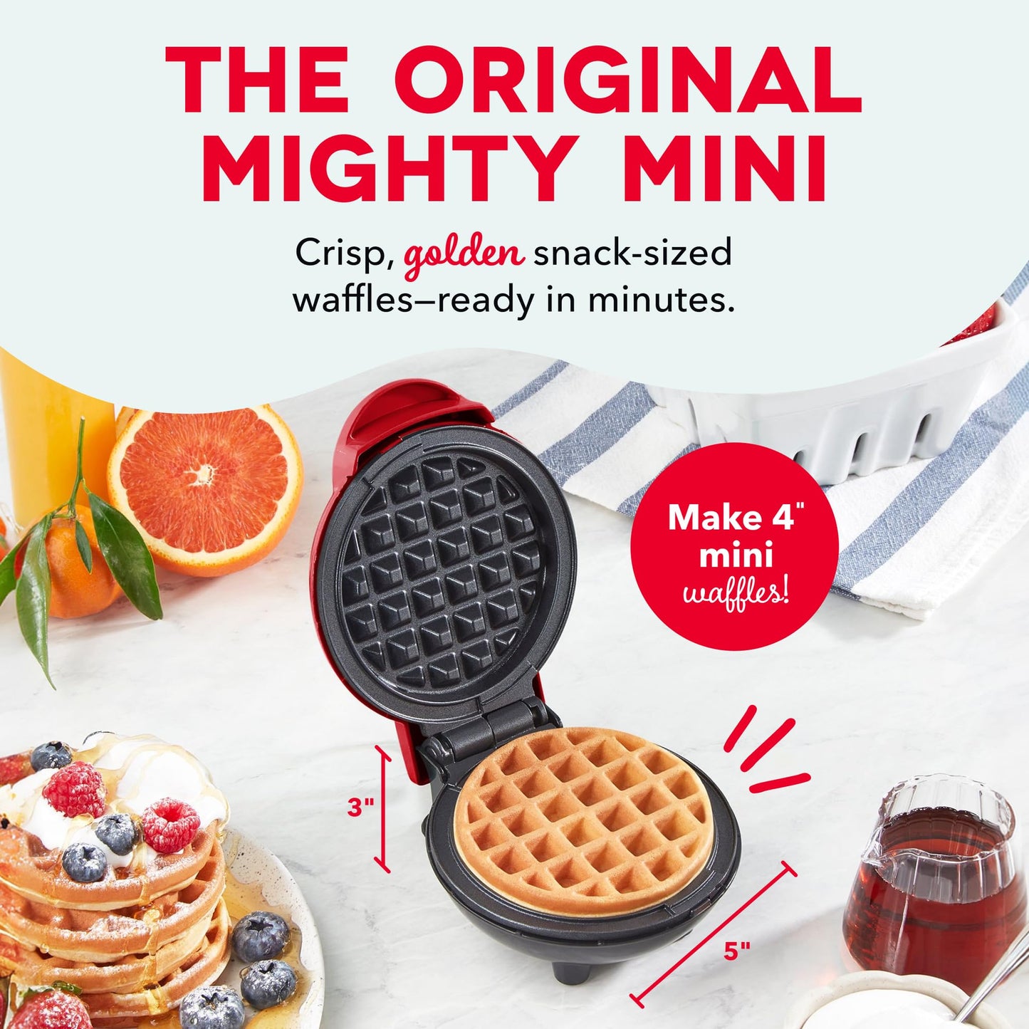 Dash Mini Waffle Maker, 4-Inch Ceramic Nonstick Cooking Surface, Aqua | Small Waffle Iron for Dorms & RVs, Chaffle Maker & Compact Waffle Machine, Mini Waffles for Kids & Families