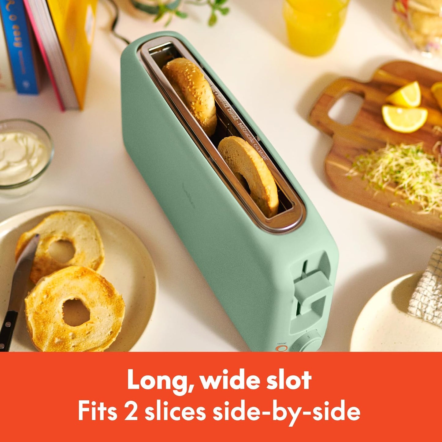 bella Fits-Anywhere™ Slim Toaster, 2 Slice Extra Long & Wide Slot, Oatmilk
