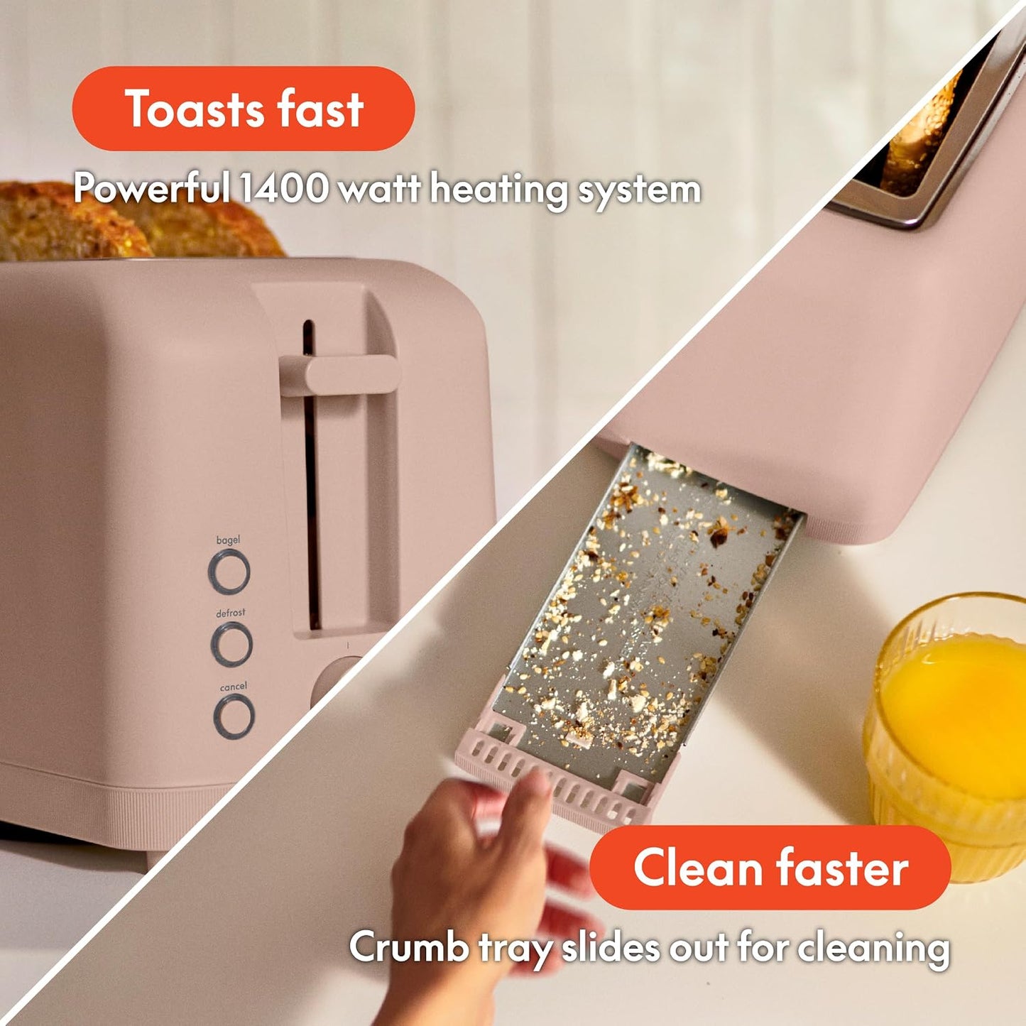 bella Fits-Anywhere™ Slim Toaster, 2 Slice Extra Long & Wide Slot, Oatmilk
