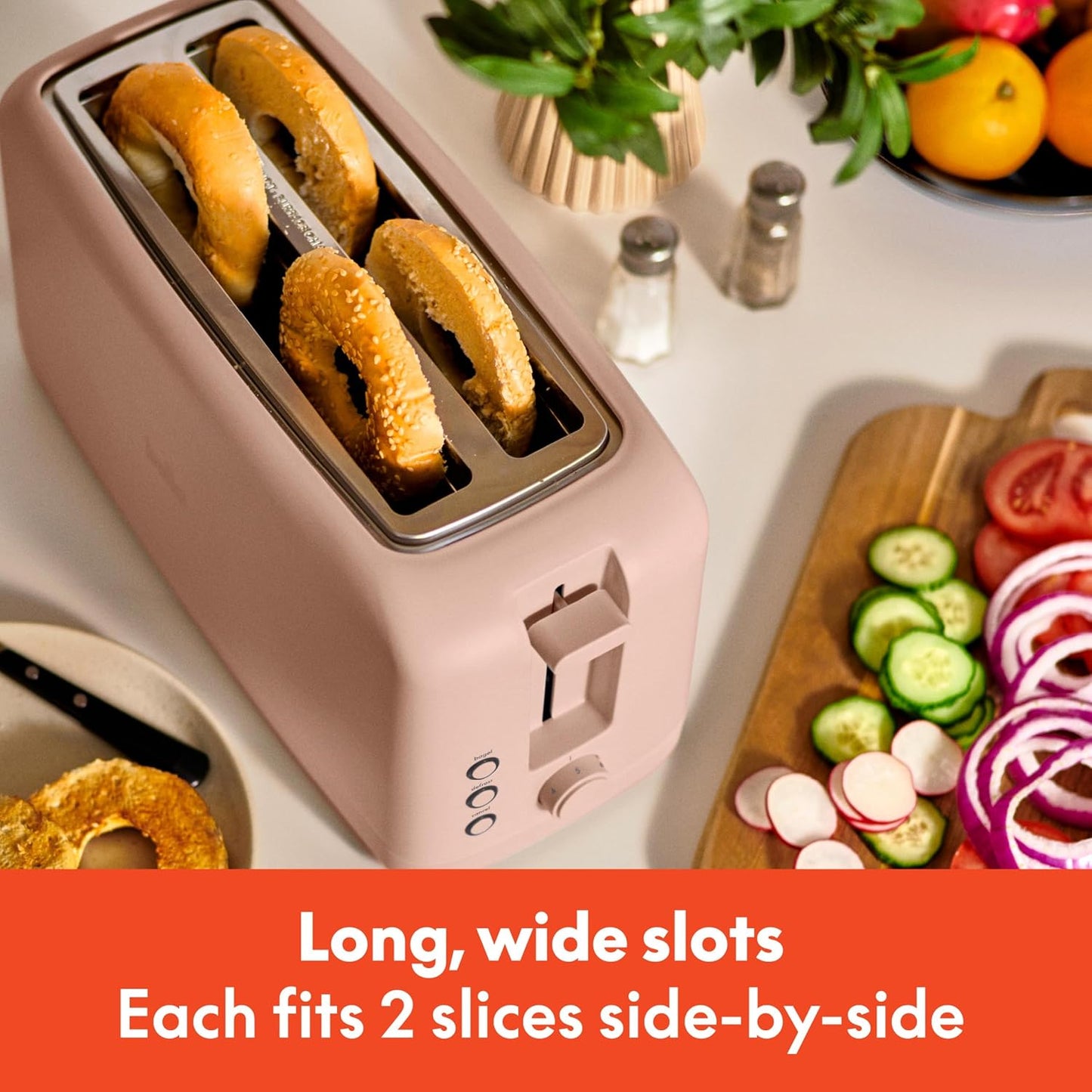 bella Fits-Anywhere™ Slim Toaster, 2 Slice Extra Long & Wide Slot, Oatmilk