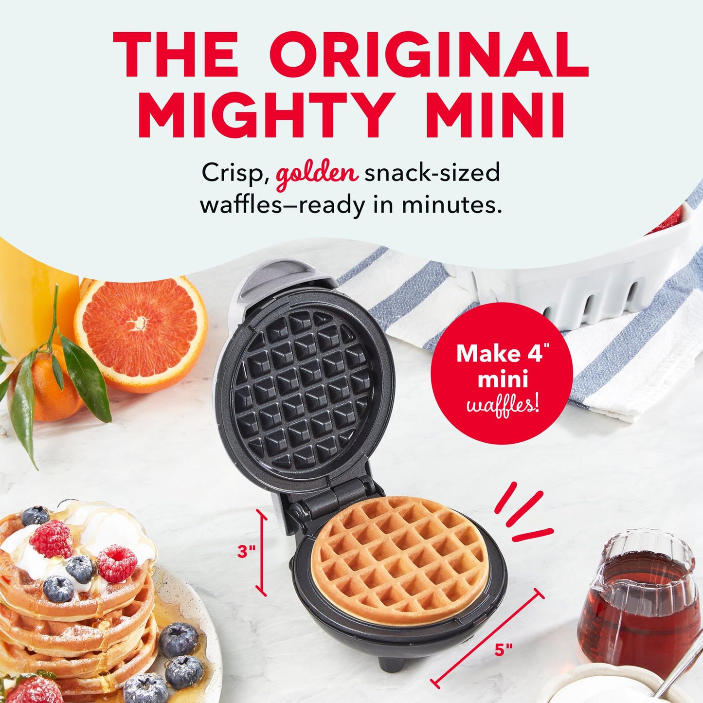 Dash Mini Waffle Maker, 4-Inch Ceramic Nonstick Cooking Surface, Aqua | Small Waffle Iron for Dorms & RVs, Chaffle Maker & Compact Waffle Machine, Mini Waffles for Kids & Families
