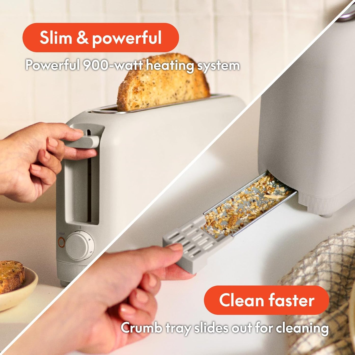 bella Fits-Anywhere™ Slim Toaster, 2 Slice Extra Long & Wide Slot, Oatmilk